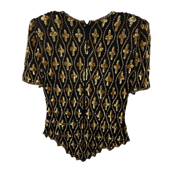 Vintage 80s Lawrence Kazar Sequin Crosses Cocktail Top Byzantine Orthodox - Picture 4 of 5